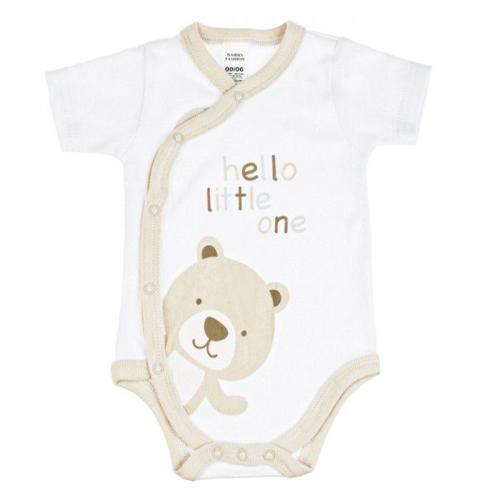 Body Bebelusi, Model Ursulet, Bumbac, Alb Bej, Maneca Scurta