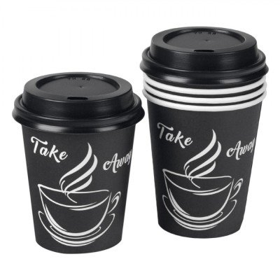 Pahare Carton, Model Take Away, Capacitate 270ml, Set 30 Bucăți, Negru/Alb foto