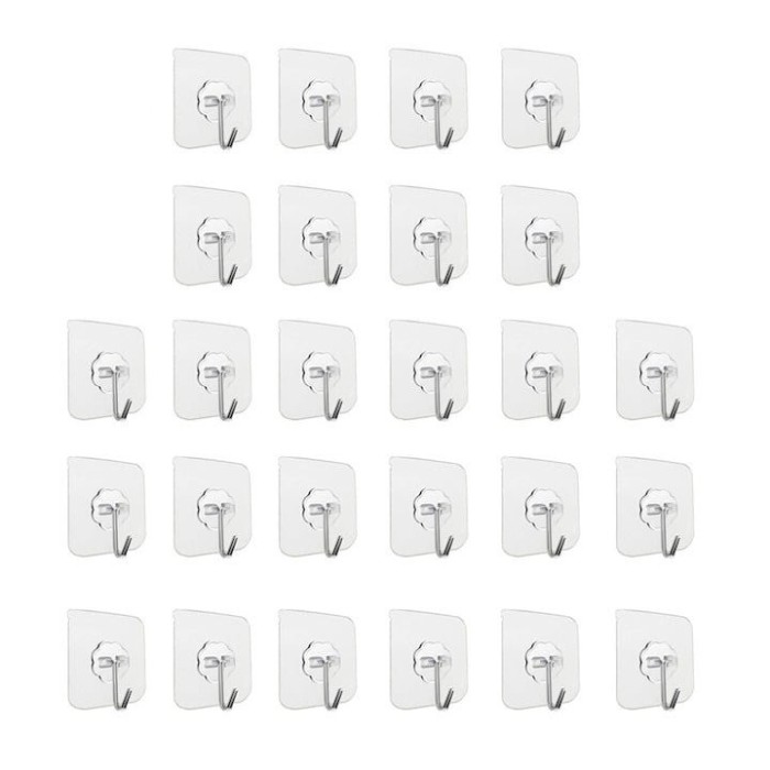 Set 26 carlige adezive transparente, rezistente, multifunctionale, plastic, metal