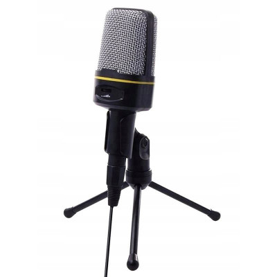 Microfon universal aux, trepied, jack 3.5 cm, compatibil smartphone, negru MultiMark GlobalProd foto