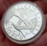 (A369) MONEDA DIN ARGINT - SUEDIA - 20 ECU 1995, SERIA OAMENI SUEDEZI CELEBRI - CARL VON LINNE, 17.03 GRAME, ARGINT 925, PROOF, MAI RARA