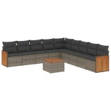 Cumpara ieftin Set mobilier de gradina cu perne, 10 piese, gri, poliratan