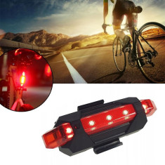 Stop bicicleta 5 LED-uri, acumulator reincarcabil USB, 5 moduri iluminare, impermeabil
