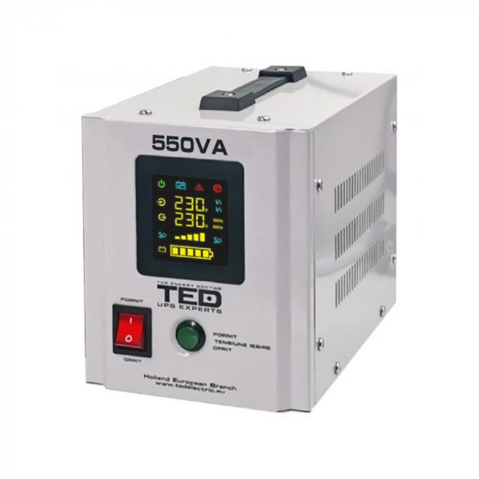 UPS 550VA/300W runtime extins utilizeaza un acumulator (neinclus) TED UPS Expert TED000354 SafetyGuard Surveillance