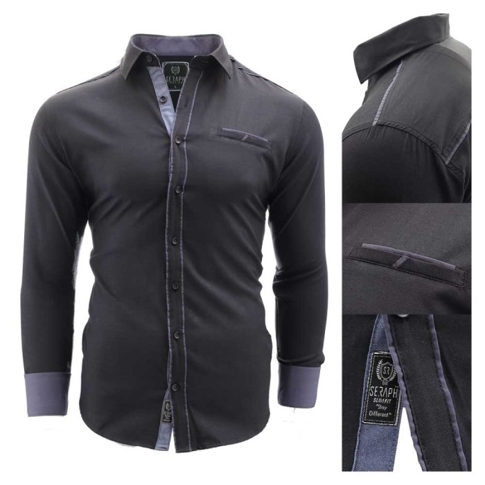 Camasa pentru barbati, negru, Slim fit, casual, cu guler - Tropea Camasa pentru barbati, negru, Slim fit, casual, cu guler - Tropea