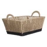 Cos de depozitare din sfoara bej cu baza neagra si manere, 35,5x24x20cm, CMCLASS