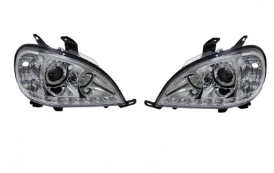 Far Mercedes Clasa Ml (W163) 09.2001-07.2005, model tuning, montare fata, stanga+dreapta, cu lumina de parcare LED; cu lampa ceata LED; H1+H1+LED+PY2 foto