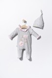 Cumpara ieftin Salopeta cu caciulita pentru bebelusi Pisicute, Tongs baby (Culoare: Gri, Marime: 6-9 luni)