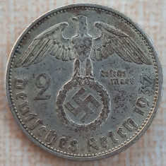 (A552) MONEDA DIN ARGINT GERMANIA - 2 REICHSMARK MARK 1937, LIT. A, NAZISTA