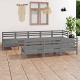 Set mobilier gradina Gossi, 10 piese, lemn masiv pin, gri. Canapea, masa, taburet, perne incluse. Rezistent intemperii