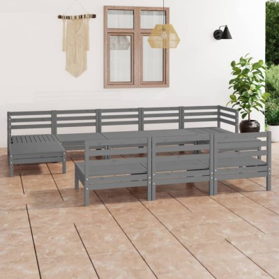 Gossi set mobilier de gradina, 10 piese, gri, lemn masiv de pin foto