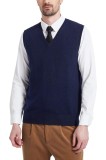 Gilet tricotat din amestec de l&acirc;nă pentru bărbați, model relaxat, guler &icirc;n V, fără m&acirc;neci, pulover