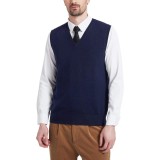 Gilet tricotat din amestec de l&acirc;nă pentru bărbați, model relaxat, guler &icirc;n V, fără m&acirc;neci, pulover