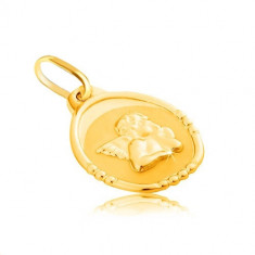 Pandantiv din aur 585 - medalion oval cu înger, versiune lucioasă şi mată