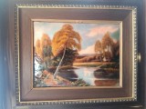 LIMOGES tablou FOARTE MARE unic TOAMNA semnat R.RESTOUEIX pictat manual in EMAIL manopera EXCEPTIONALA de colectie FRANTA