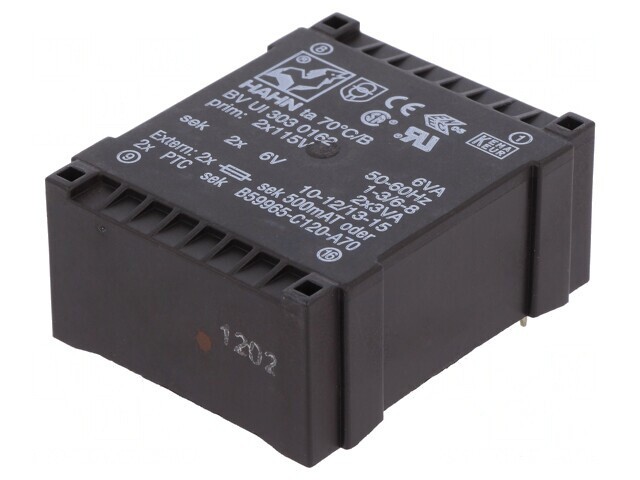 Transformator &Icirc;ncapsulat 6VA 2x6V 500mA PCB