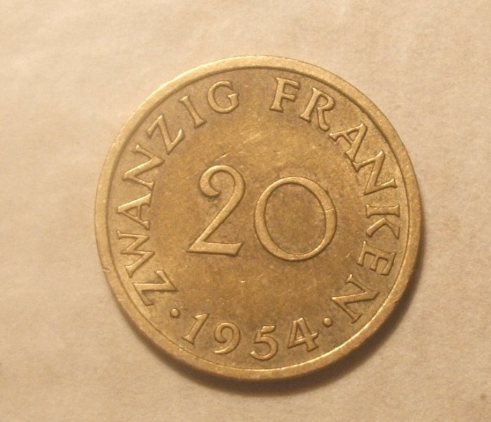 SAARLAND 20 FRANKEN 1954