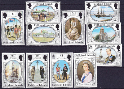 DB1 Ins. Falkland 1983 Administratie Britanica 150 Ani 11 v. MNH foto