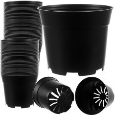 Set 100 ghivece, capacitate 2 litri, diametru 16 cm, reutilizabile, plastic, negru