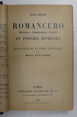 ROMANCERO ET POESIE DIVERSES par HENRI HEINE , 1911 foto