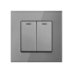 Intrerupator Dublu Cap Scara Cu Panou Din Sticla Securizata Techstar&reg; TGS 01, 220V, 16A, 86 X 86 Mm, Gri, cu 2 Module