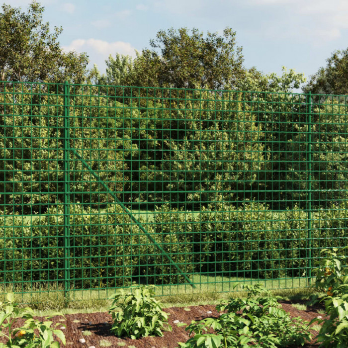 vidaXL Gard plasă de s&acirc;rmă cu țăruși de fixare, verde, 1,6x25 m