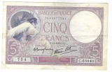 Bancnota 5 francs 1939 - Franta, stare buna, cu ceva lipit pe ea