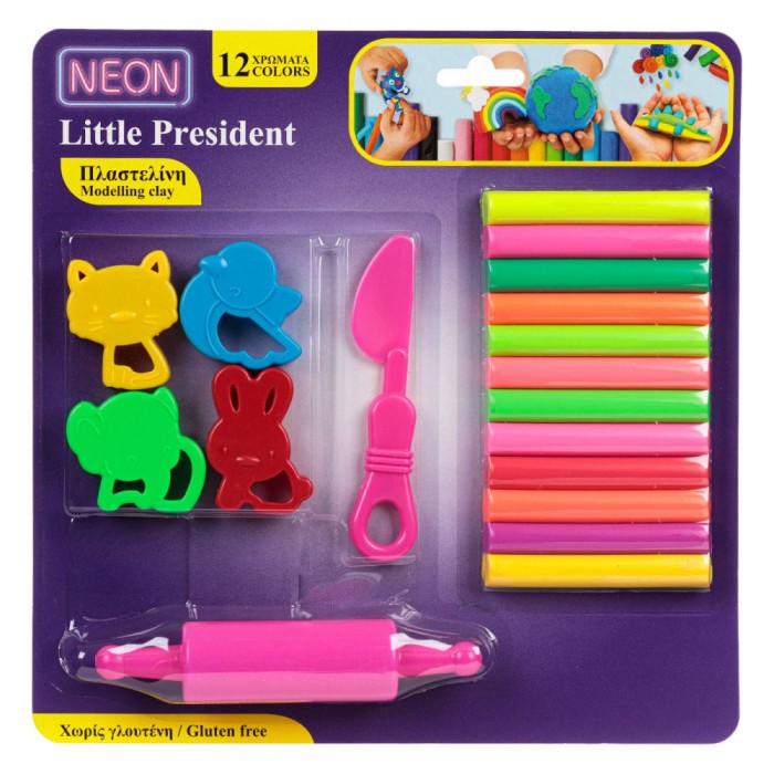 Set Plastilină Multicolor, 18 Piese, Forme Animale, Cilindru, Cuțit