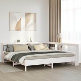Cumpara ieftin Pat cu bibliotecă fără saltea, alb, 200x200 cm, lemn masiv pin