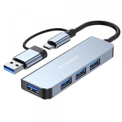 Hub USB / USB-C Techsuit H8 DataBridge, 4in1, Gri foto