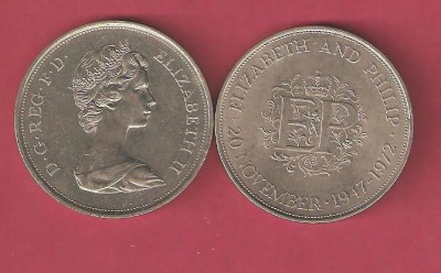 MAREA BRITANIE 1 CROWN / 1972. ELIZABETA+PHILLIP NUNTA DE ARGINT !!!!!!! foto