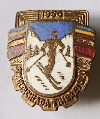 INSIGNA SPARTACHIADA TINERETULUI 1956 SCHI SKI RPR (CITITI DESCRIEREA) foto