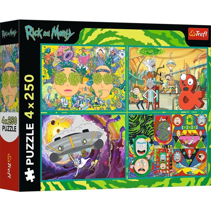 Puzzle trefl 4x250 lumea intortocheata a lui rick si morty