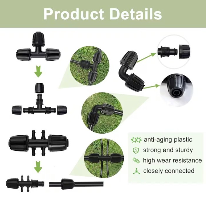 Set 20 conectori pentru irigare, plastic, negru