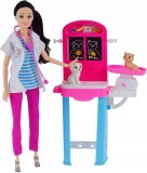 Păpușă veterinar cu animal de companie, trusă medicală, masă, stetoscop, c&acirc;ntar, accesorii
