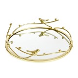 Tava decorativa cu pasari metalice si oglinda 30 cm