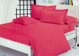 Cumpara ieftin Lenjerie de pat pentru o persoana cu husa de perna dreptunghiulara, Elegance, damasc, dunga 1 cm 130 g/mp, Fuchsia, bumbac 100%