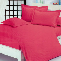 Lenjerie de pat pentru o persoana cu husa de perna dreptunghiulara, Elegance, damasc, dunga 1 cm 130 g/mp, Fuchsia, bumbac 100%