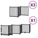 Cumpara ieftin Poarta caini pliabila cu usa 15 panouri negru 750 cm, lemn plop