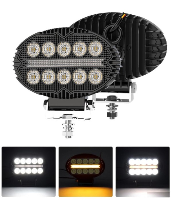 Proiector 10 LED Halogen cu Lumina Alba si DRL Portocalie, 2000LM, 9-30V, Rezistent la Apa IP67