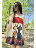 Cumpara ieftin ROCHIE SCURTA IN A CU MANECA SCURTA LOVE CATS TALIE UNICA Multicolora