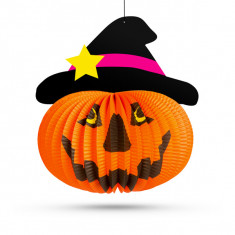 Lampion Dovleac de Halloween - cu Palarie - suspendabil - 26 cm