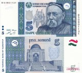 Tadjikistan 5 Somoni 1999 UNC Bancnota Necirculata Asia