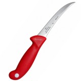 Cumpara ieftin Cutit pentru transare rosu 29 cm, lama flexibila curbata 15 cm, 1-2 mm, 89 g, otel inoxidabil, maner cu protectie, pentru carne si peste