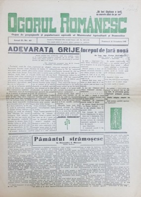 &amp;#039;OGORUL ROMANESC&amp;#039;, Anul II, NR. 42, DUMINICA 20 Octombrie 1940 foto