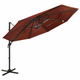 Umbrelă de soare 4 niveluri, st&acirc;lp de aluminiu, cărămiziu 3x3 m, vidaXL