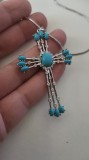 OFERTA-Colier cruce -lantisor+pandantiv cruciulita bleu -inox placat cu aur 18k