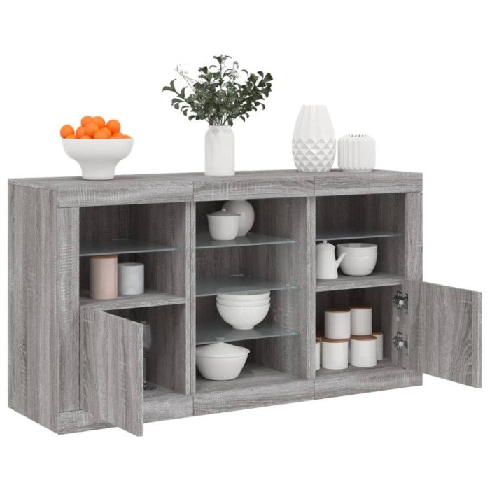 Servantă cu lumini LED, gri sonoma, 123x37x67 cm