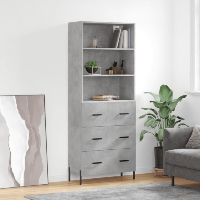 vidaXL Dulap &icirc;nalt, gri beton, 69,5x34x180, lemn compozit