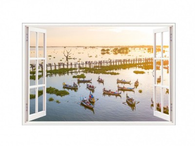 Sticker decorativ, Fereastra 3D, Lac, 85 cm, 658STK foto